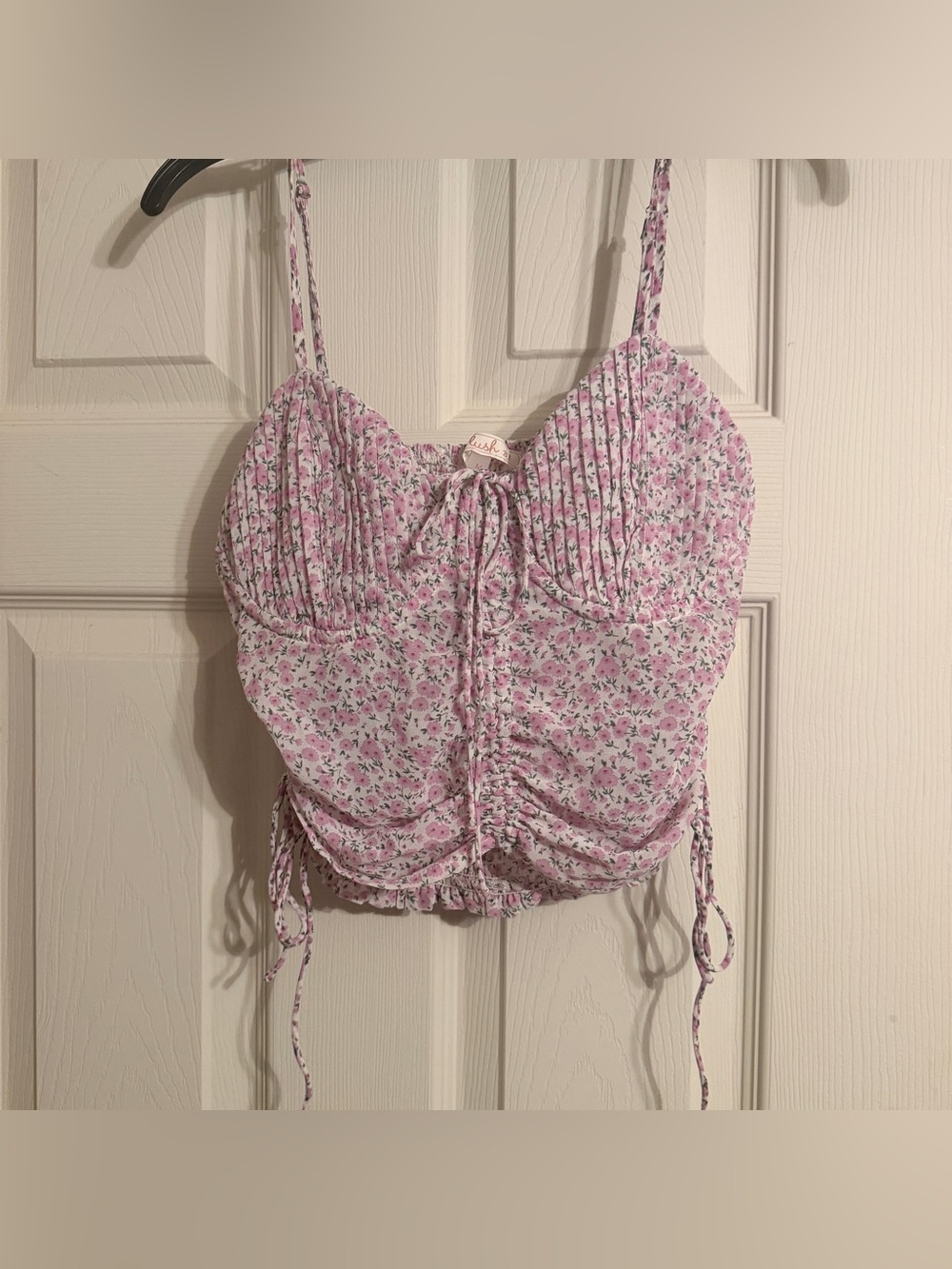 Lavender Floral Ruched Tie-Front Cami crop top